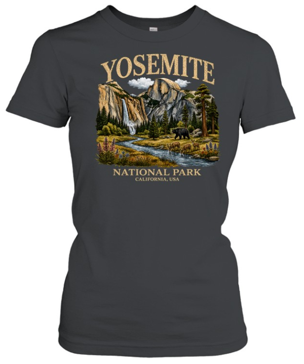 Yosemite National Park California Half Dome Bear Wildlife Washed  Classic Women's T-shirt