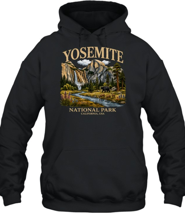 Yosemite National Park California Half Dome Bear Wildlife Washed  Unisex Hoodie