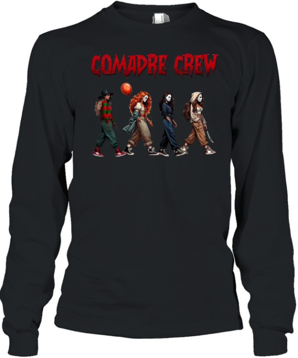 Comadre Crew Streetwear Slasher Girls Squad Halloween Graphic Long Sleeved T-shirt