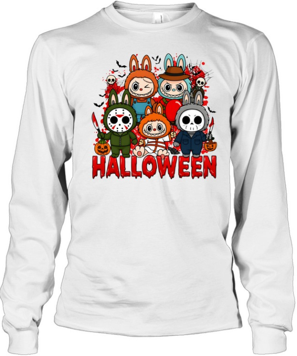 Cute Halloween Horror Bunny Squad Spooky Slasher Friends Graphic  Long Sleeved T-shirt
