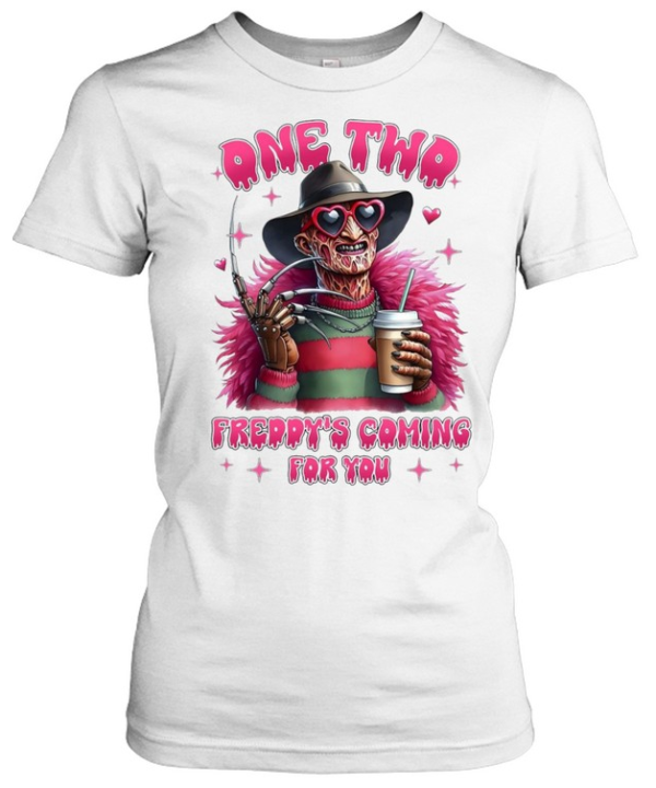 Freddy's Coming For You Pink Feather Boa Coffee Halloween Graphic  Classic Women's T-shirt