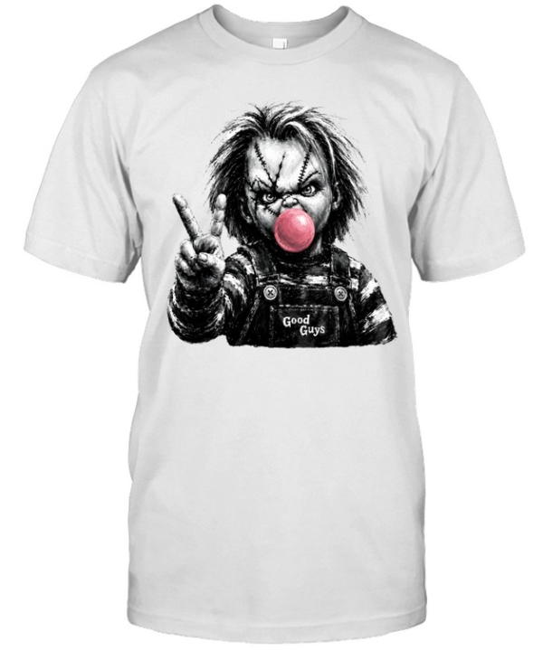 Funny Chucky Doll Blowing Bubble Gum Peace Sign Halloween Horror Classic Men's T-shirt