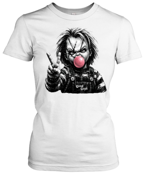 Funny Chucky Doll Blowing Bubble Gum Peace Sign Halloween Horror  Classic Women's T-shirt