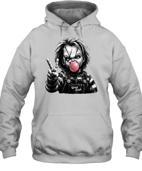 Funny Chucky Doll Blowing Bubble Gum Peace Sign Halloween Horror  Unisex Hoodie