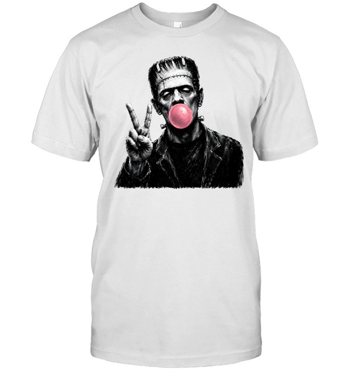 Funny Frankenstein Blowing Bubble Gum Peace Sign Halloween Horror Classic Men's T-shirt Funny Frankenstein Blowing Bubble Gum Peace Sign Halloween Horror Classic Men's T-shirt