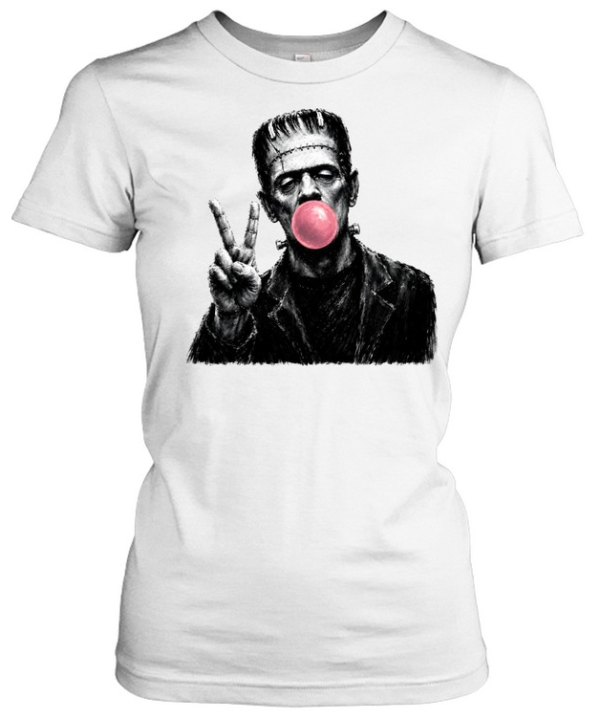 Funny Frankenstein Blowing Bubble Gum Peace Sign Halloween Horror  Classic Women's T-shirt