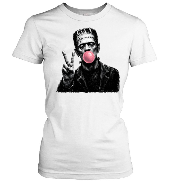 Funny Frankenstein Blowing Bubble Gum Peace Sign Halloween Horror Classic Women's T-shirt