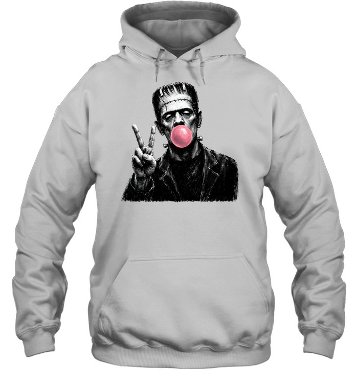 Funny Frankenstein Blowing Bubble Gum Peace Sign Halloween Horror Unisex Hoodie Funny Frankenstein Blowing Bubble Gum Peace Sign Halloween Horror Unisex Hoodie