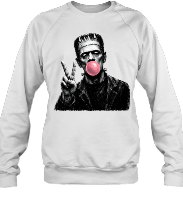 Funny Frankenstein Blowing Bubble Gum Peace Sign Halloween Horror Unisex Sweatshirt