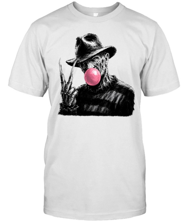Funny Freddy Krueger Blowing Bubble Gum Peace Sign Halloween Horror Classic Men's T-shirt