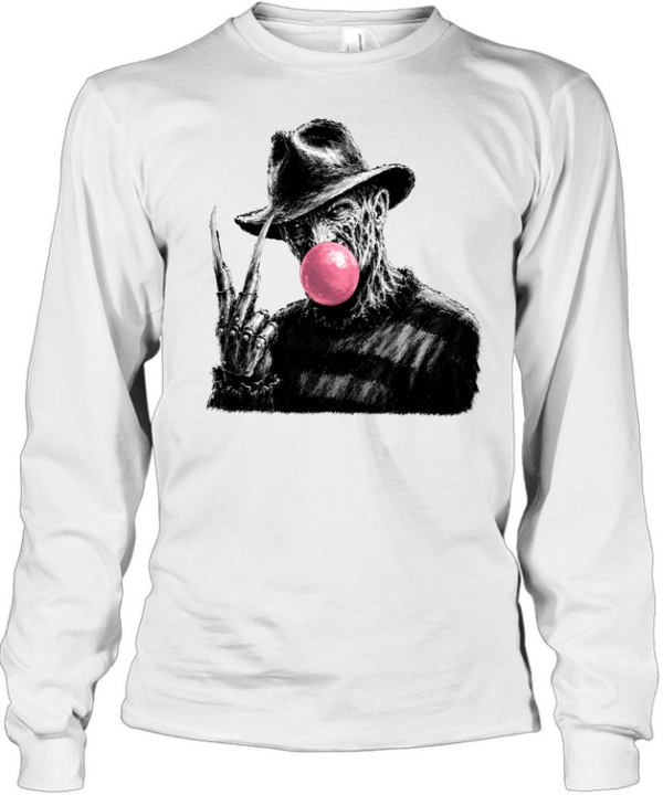 Funny Freddy Krueger Blowing Bubble Gum Peace Sign Halloween Horror  Long Sleeved T-shirt