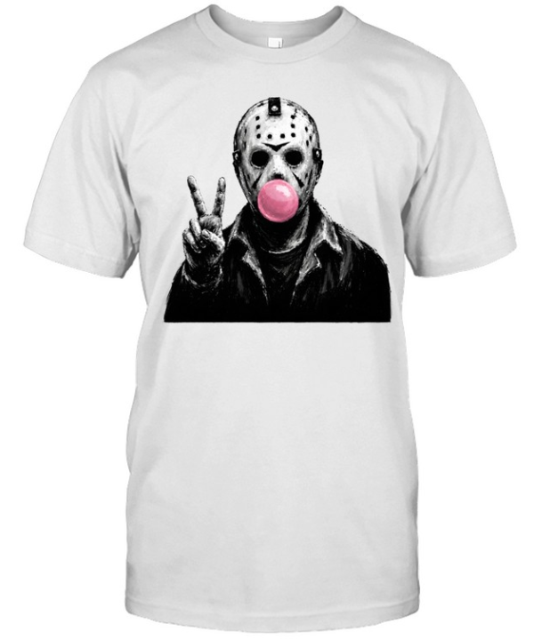 Funny Jason Voorhees Blowing Bubble Gum Peace Sign Halloween Horror Classic Men's T-shirt