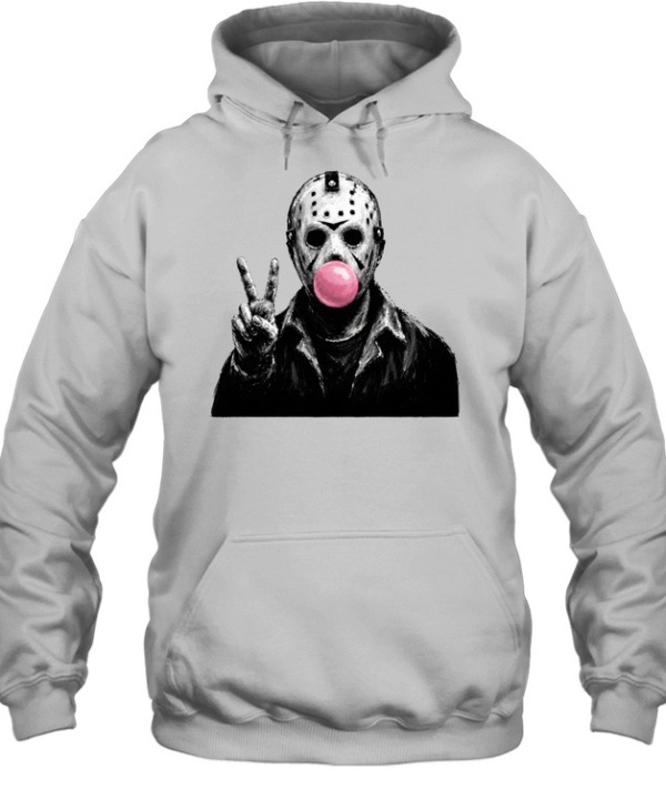 Funny Jason Voorhees Blowing Bubble Gum Peace Sign Halloween Horror  Unisex Hoodie