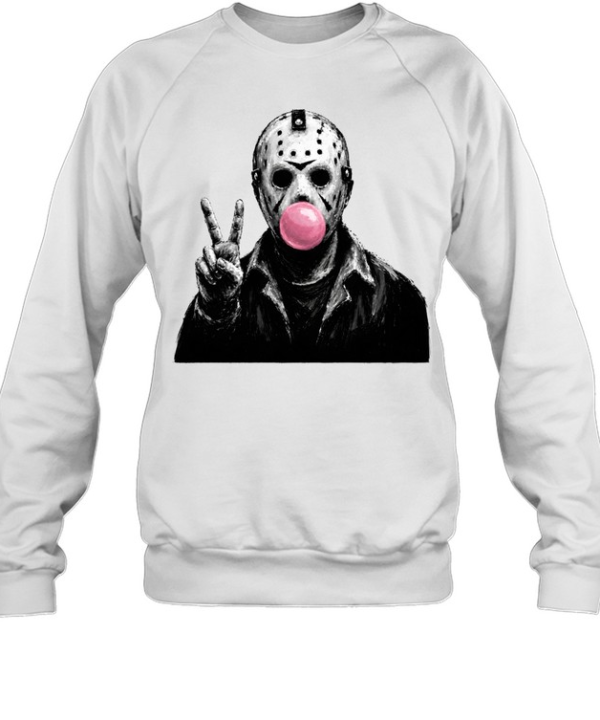 Funny Jason Voorhees Blowing Bubble Gum Peace Sign Halloween Horror  Unisex Sweatshirt