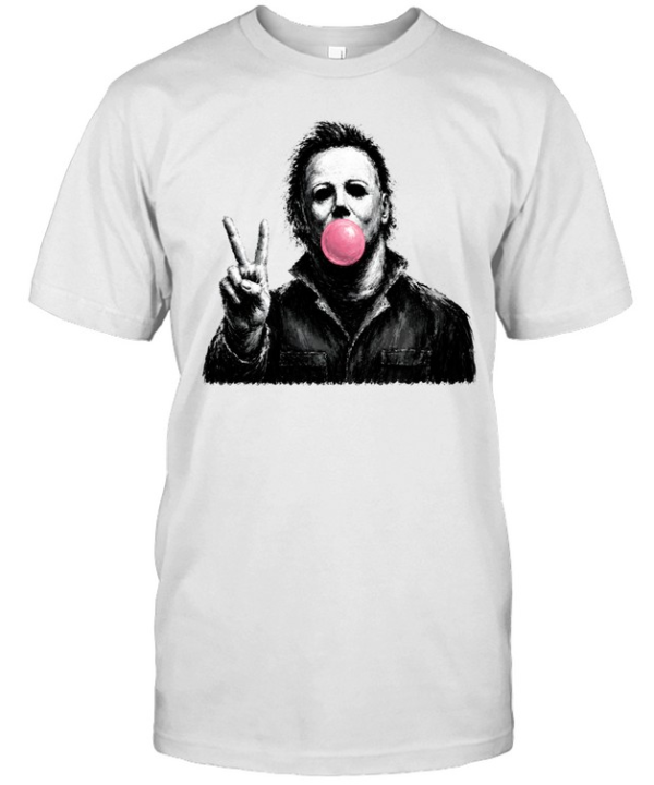 Funny Michael Myers Blowing Bubble Gum Peace Sign Halloween Horror Classic Men's T-shirt