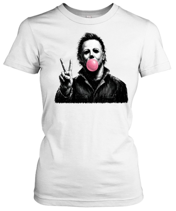 Funny Michael Myers Blowing Bubble Gum Peace Sign Halloween Horror  Classic Women's T-shirt