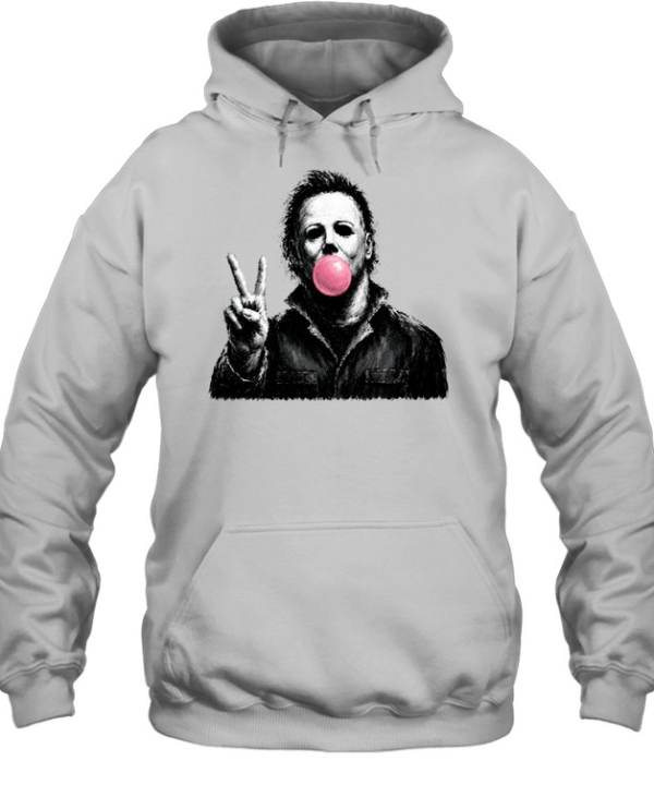 Funny Michael Myers Blowing Bubble Gum Peace Sign Halloween Horror  Unisex Hoodie