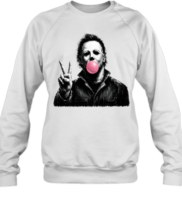 Funny Michael Myers Blowing Bubble Gum Peace Sign Halloween Horror  Unisex Sweatshirt