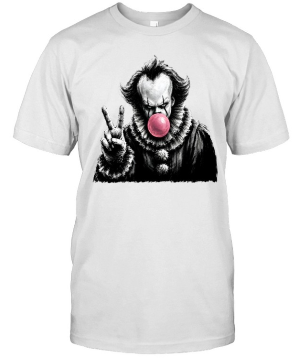 Funny Pennywise Blowing Bubble Gum Peace Sign Halloween Horror Classic Men's T-shirt
