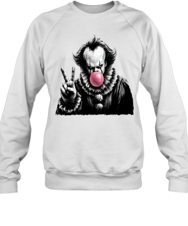 Funny Pennywise Blowing Bubble Gum Peace Sign Halloween Horror  Unisex Sweatshirt