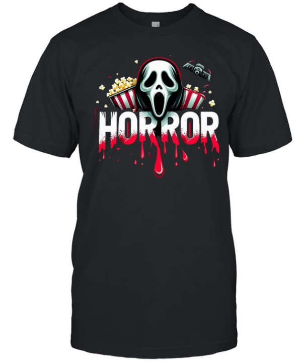 Horror Movie Night Ghostface Popcorn Blood Drip Halloween  Classic Men's T-shirt