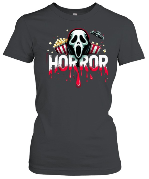 Horror Movie Night Ghostface Popcorn Blood Drip Halloween  Classic Women's T-shirt