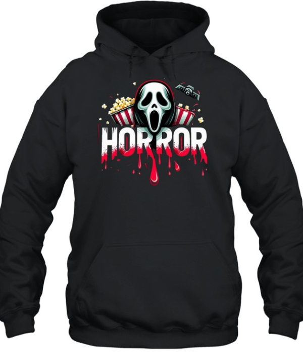 Horror Movie Night Ghostface Popcorn Blood Drip Halloween  Unisex Hoodie