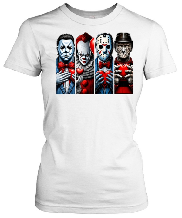 Horror Slasher Squad Gentlemen Holding Hearts Valentine Halloween Graphic  Classic Women's T-shirt