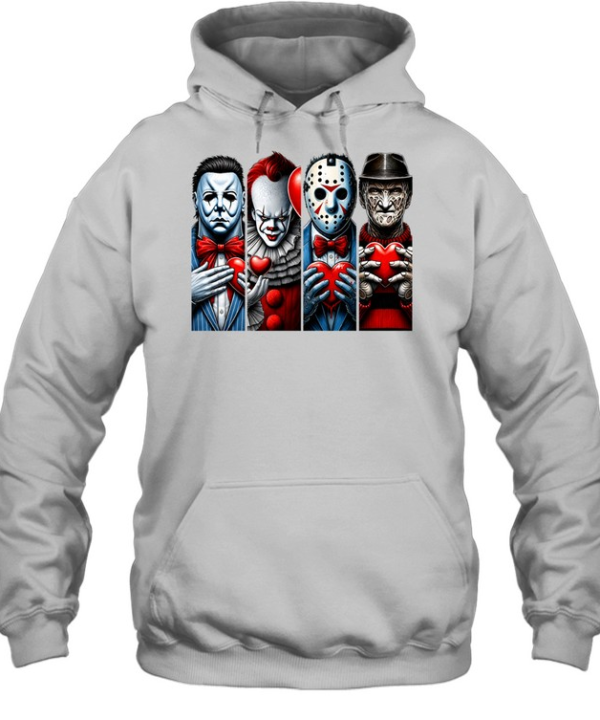 Horror Slasher Squad Gentlemen Holding Hearts Valentine Halloween Graphic  Unisex Hoodie