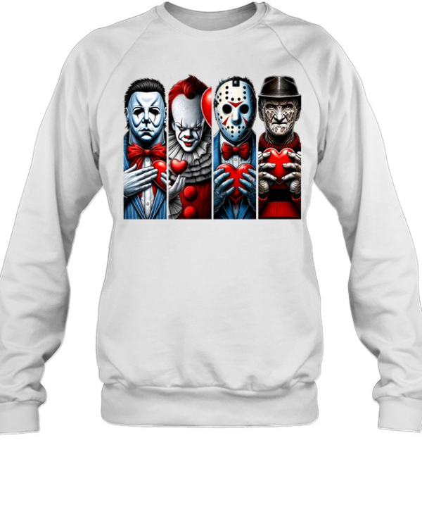 Horror Slasher Squad Gentlemen Holding Hearts Valentine Halloween Graphic  Unisex Sweatshirt