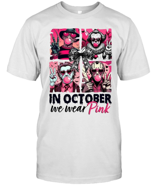 In October We Wear Pink Slasher Squad Bubblegum Coquette Bow Halloween  Classic Men's T-shirt