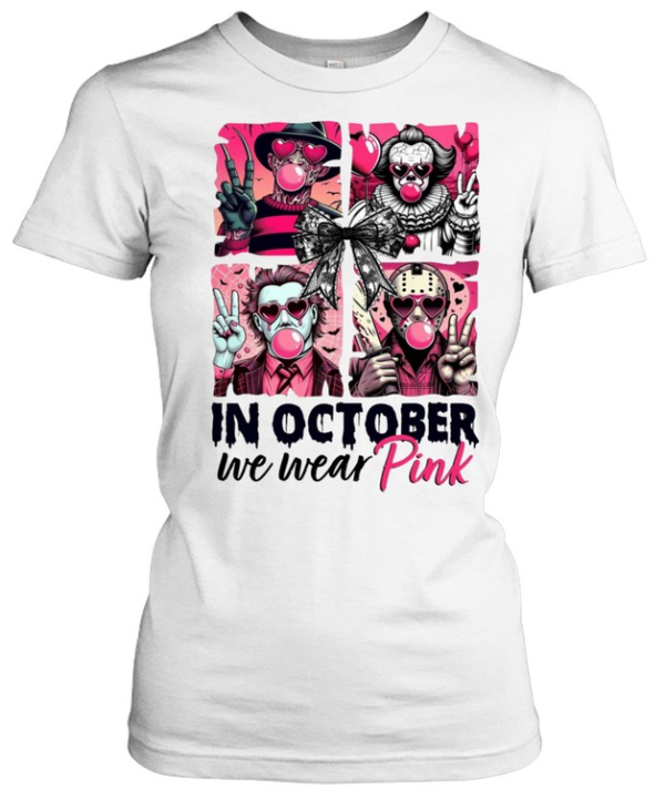 In October We Wear Pink Slasher Squad Bubblegum Coquette Bow Halloween  Classic Women's T-shirt
