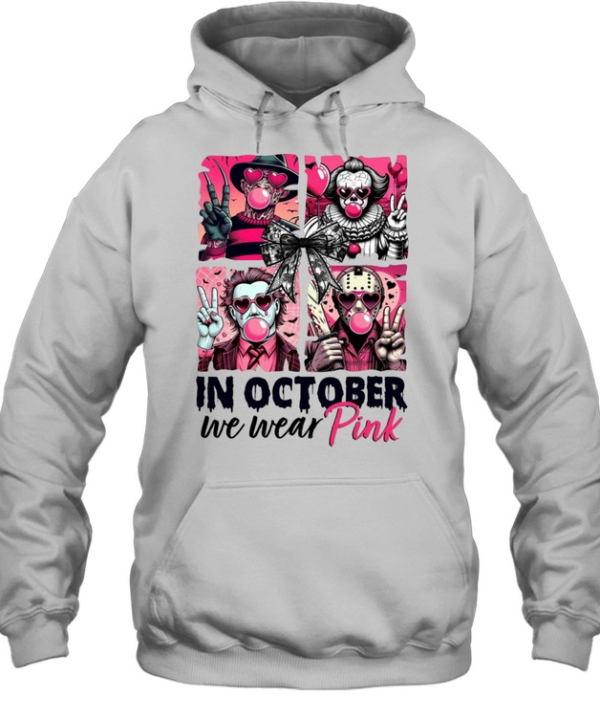 In October We Wear Pink Slasher Squad Bubblegum Coquette Bow Halloween  Unisex Hoodie
