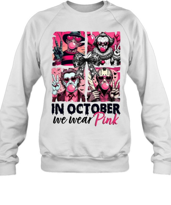 In October We Wear Pink Slasher Squad Bubblegum Coquette Bow Halloween  Unisex Sweatshirt