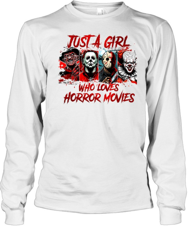 Just A Girl Who Loves Horror Movies Slasher Squad Graphic Halloween Long Sleeved T-shirt