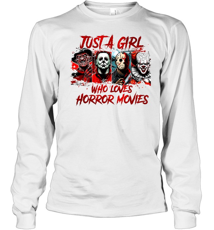 Just A Girl Who Loves Horror Movies Slasher Squad Graphic Halloween Long Sleeved T-shirt