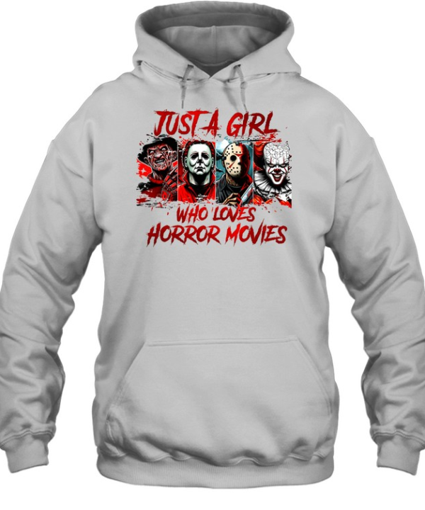 Just A Girl Who Loves Horror Movies Slasher Squad Graphic Halloween Unisex Hoodie