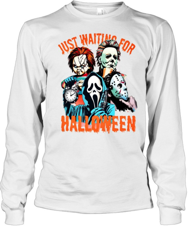 Just Waiting For Halloween Slasher Squad Graphic Horror Movie  Long Sleeved T-shirt