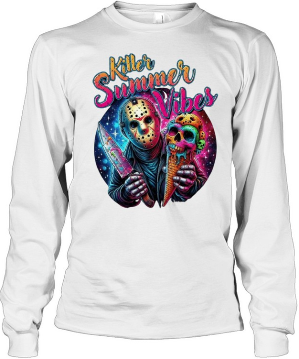 Killer Summer Vibes Jason Voorhees Ice Cream Skull Halloween Horror  Long Sleeved T-shirt