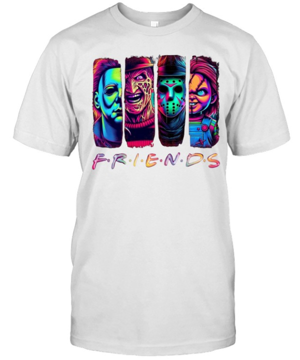 Neon Horror Friends Slasher Squad Michael Freddy Jason Chucky Classic Men's T-shirt