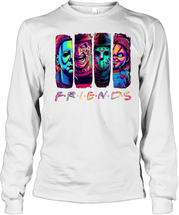 Neon Horror Friends Slasher Squad Michael Freddy Jason Chucky Long Sleeved T-shirt