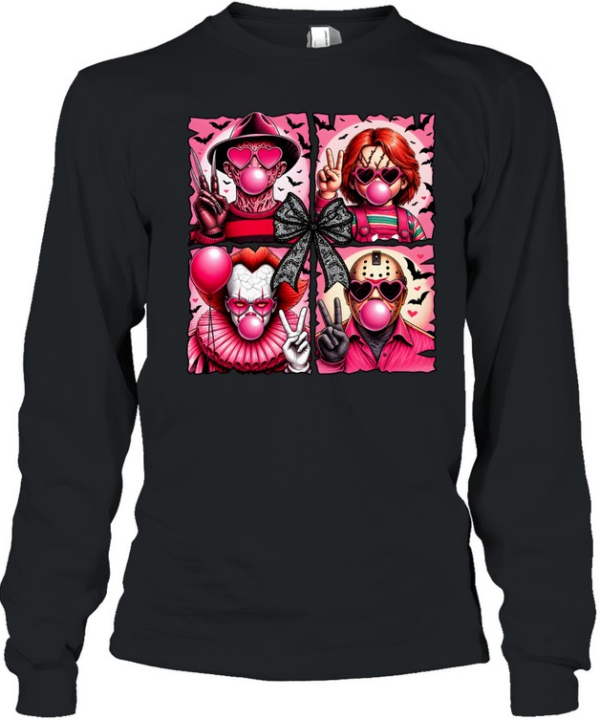 Pink Coquette Slasher Squad Bubblegum Bow Halloween Graphic  Long Sleeved T-shirt