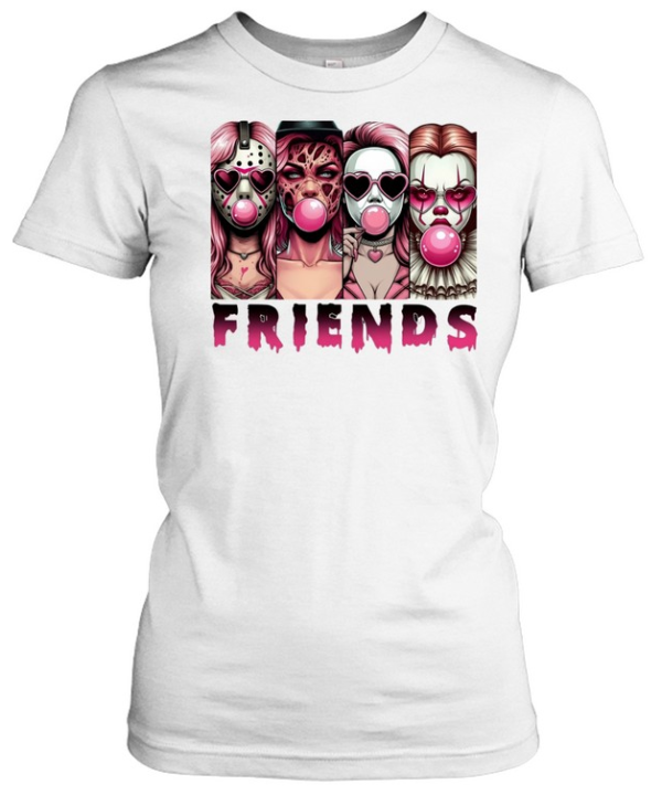 Pink Horror Friends Slasher Girls Blowing Bubble Gum Halloween  Classic Women's T-shirt