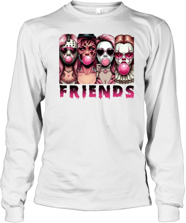 Pink Horror Friends Slasher Girls Blowing Bubble Gum Halloween  Long Sleeved T-shirt
