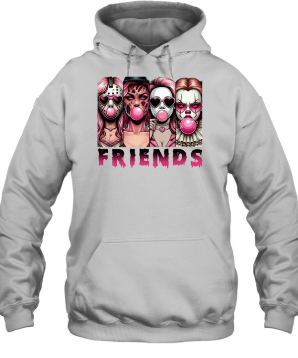 Pink Horror Friends Slasher Girls Blowing Bubble Gum Halloween  Unisex Hoodie
