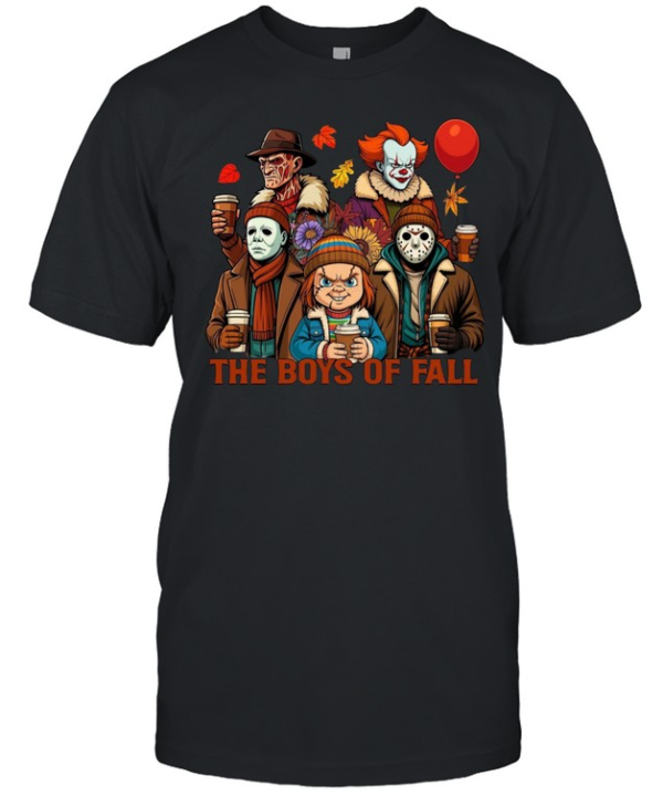 The Boys Of Fall Horror Slasher Squad Drinking Coffee Halloween  Classic Men's T-shirt