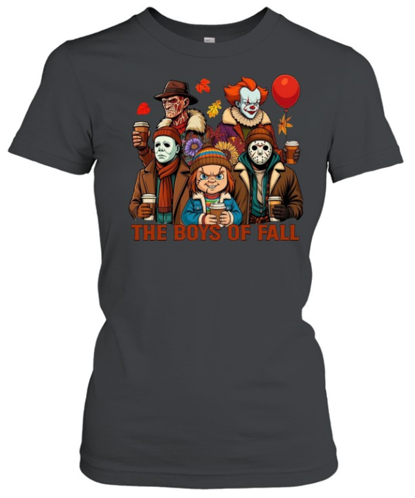 The Boys Of Fall Horror Slasher Squad Drinking Coffee Halloween  Classic Women's T-shirt
