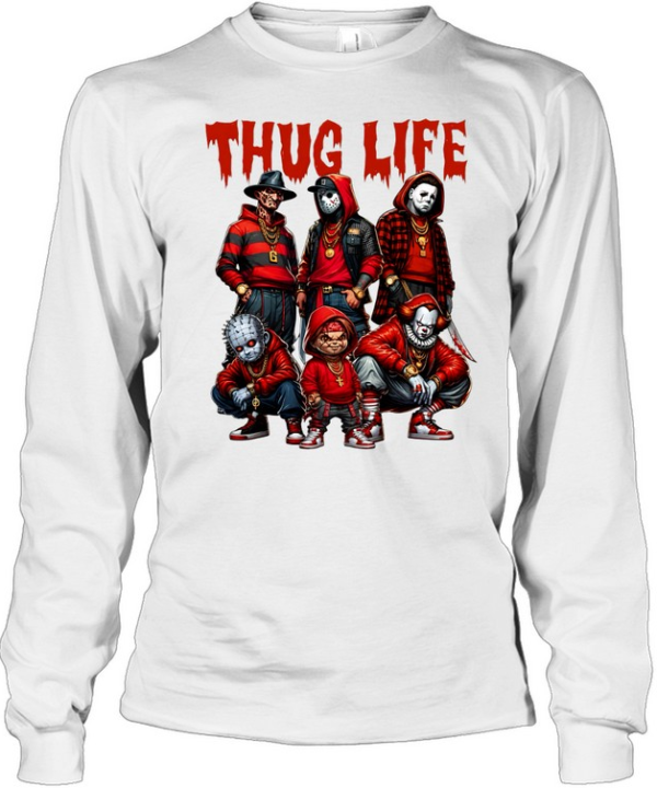 Thug Life Horror Slasher Squad Hip Hop Streetwear Halloween Long Sleeved T-shirt