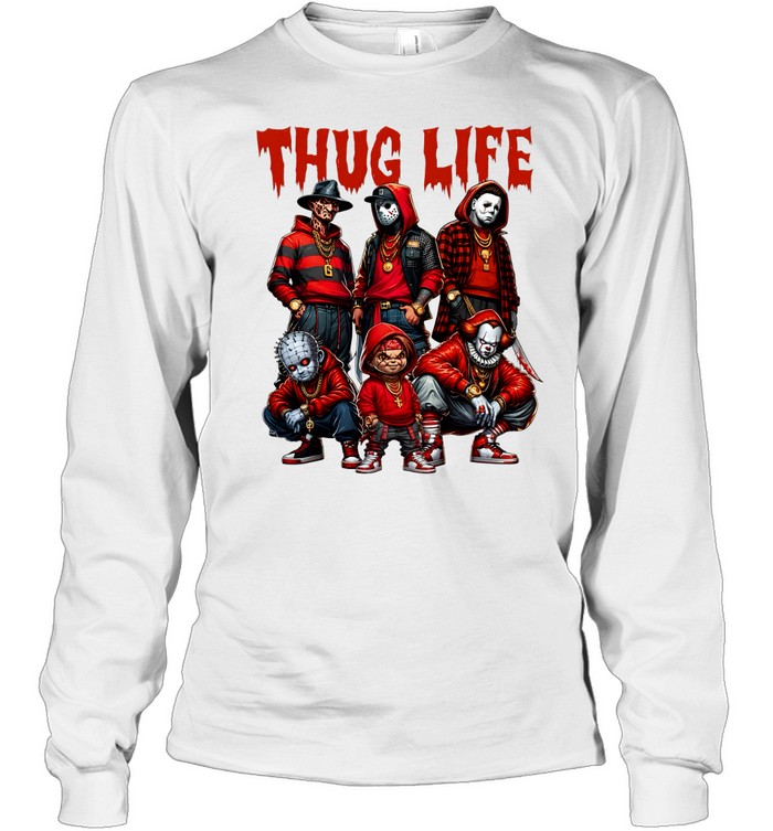 Thug Life Horror Slasher Squad Hip Hop Streetwear Halloween Long Sleeved T-shirt