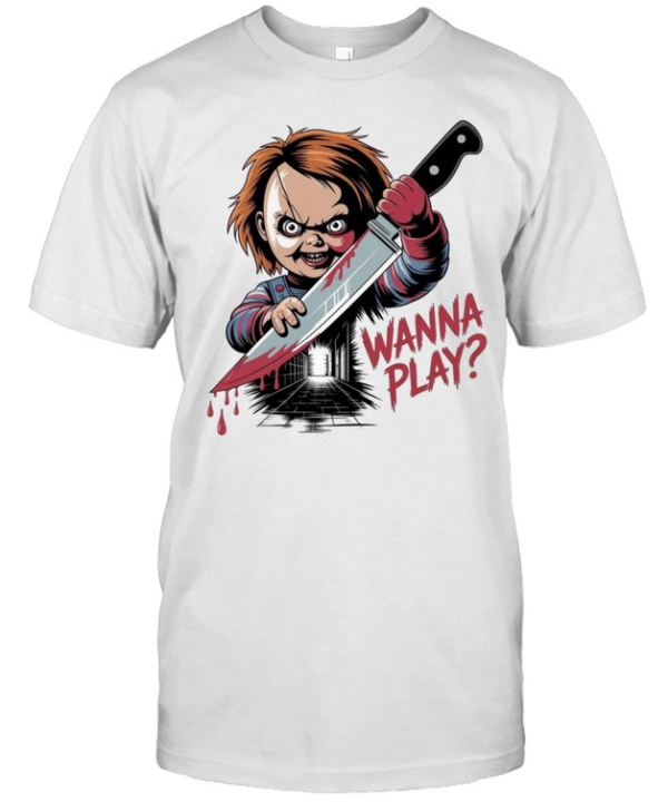 Wanna Play Chucky Bloody Knife Child's Play Halloween Graphic  Classic Men's T-shirt